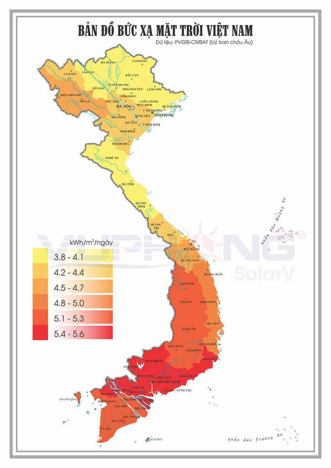 bản đồ bức xạ mặt trời ở các tỉnh tại Việt Nam 