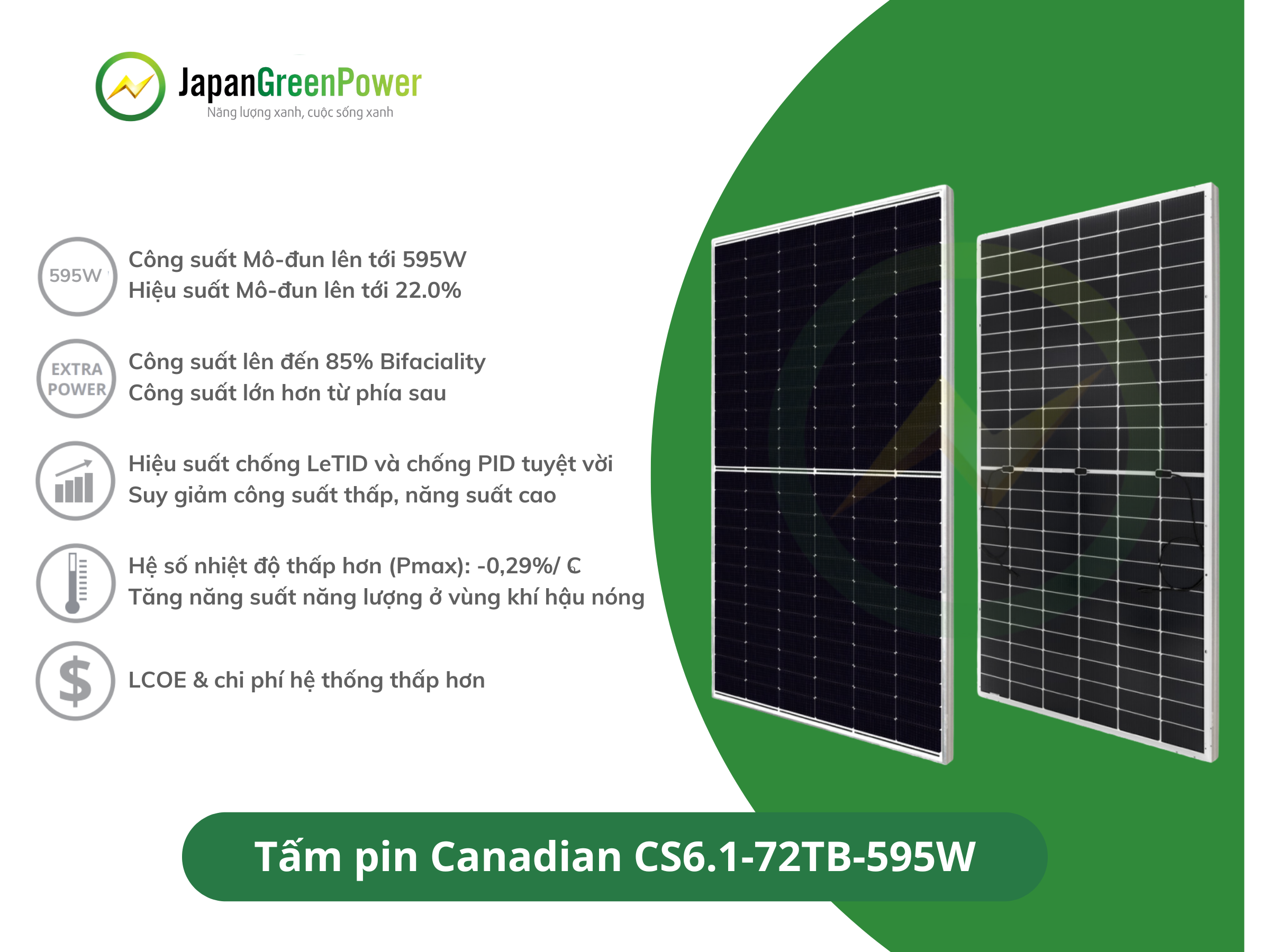 Tấm pin Canadian CS6.1-72TB-595W tại kho Bà rịa Vũng Tàu 4 Tấm pin Canadian CS6.1-72TB-595W
